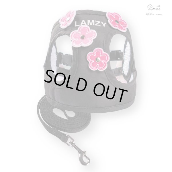 画像1:  ソフトフェザーハーネス　ツインフラワー（横から見たら可愛いシリーズ）【ブラック】 (1)